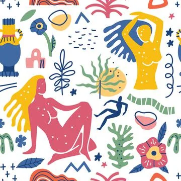 Seamless pattern with abstract geometric shapes in Matisse style Stock Illustration