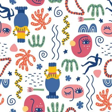 Seamless pattern with abstract geometric shapes in Matisse style イラスト素材