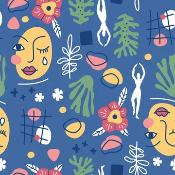 Seamless pattern with abstract geometric shapes in Matisse style Illustrazione stock