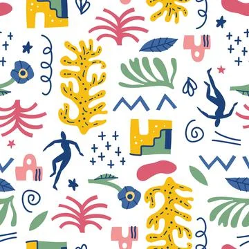 Seamless pattern with abstract geometric shapes in Matisse style Stock Illustration