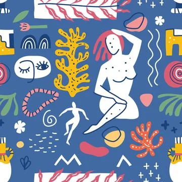 Seamless pattern with abstract geometric shapes in Matisse style Stock Illustration