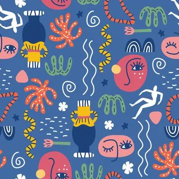 Seamless pattern with abstract geometric shapes in Matisse style Stock Illustration