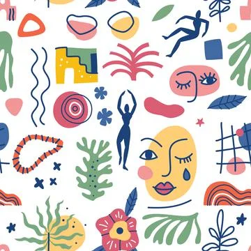 Seamless pattern with abstract geometric shapes in Matisse style Stock Illustration