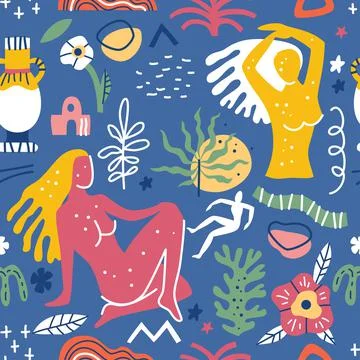 Seamless pattern with abstract geometric shapes in Matisse style イラスト素材