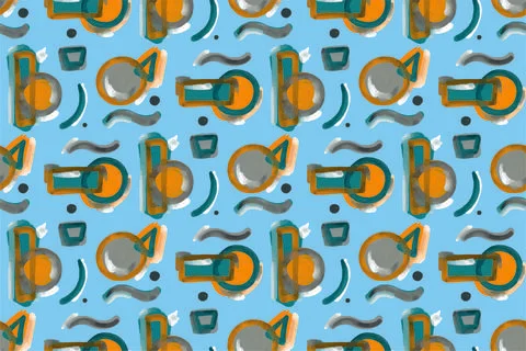 Seamless pattern, abstract geometry art. Circles are squares and triangles drawn Stock Illustration