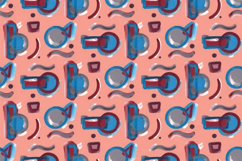 Seamless pattern, abstract geometry art. Circles are squares and triangles drawn Stock Illustration