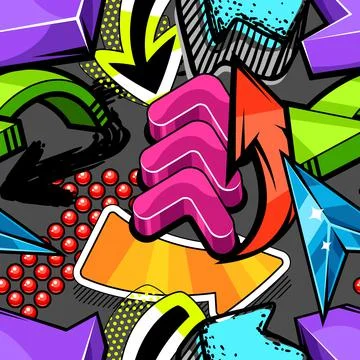 Seamless pattern with abstract graffiti arrows. Cartoon teenage creative image. Stock Illustration