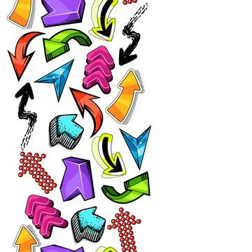 Seamless pattern with abstract graffiti arrows. Cartoon teenage creative image. Stock Illustration