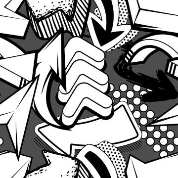 Seamless pattern with abstract graffiti arrows. Cartoon teenage creative image. Stock Illustration