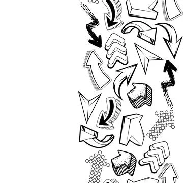 Seamless pattern with abstract graffiti arrows. Cartoon teenage creative image. Stock Illustration