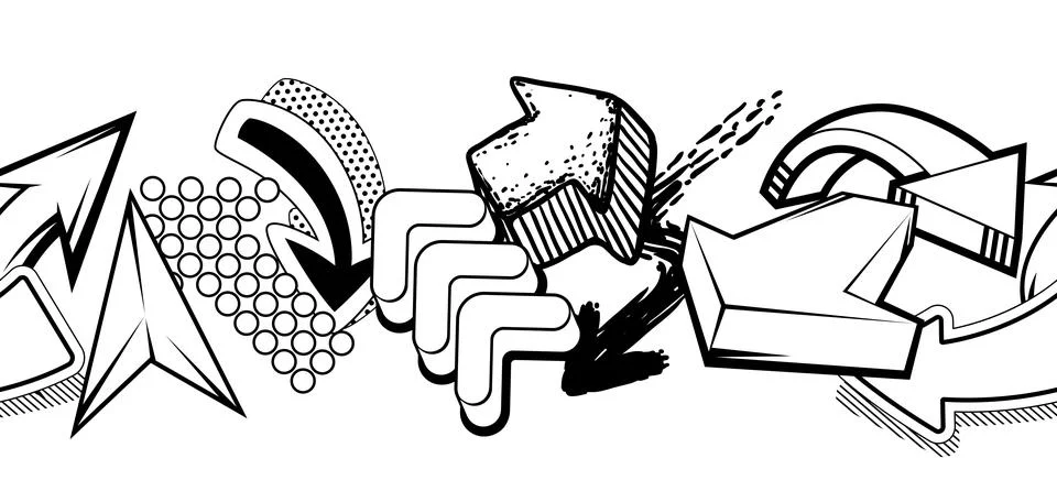 Seamless pattern with abstract graffiti arrows. Cartoon teenage creative image. Stock Illustration