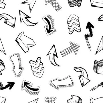 Seamless pattern with abstract graffiti arrows. Cartoon teenage creative image. Stock Illustration