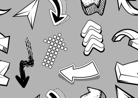 Seamless pattern with abstract graffiti arrows. Cartoon teenage creative image. Stock Illustration