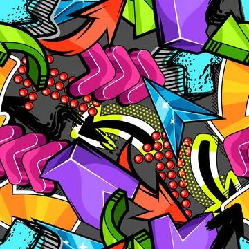 Seamless pattern with abstract graffiti arrows. Cartoon teenage creative image. Illustrazione stock