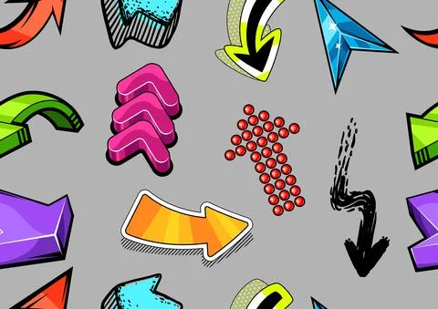 Seamless pattern with abstract graffiti arrows. Cartoon teenage creative image. Illustrazione stock