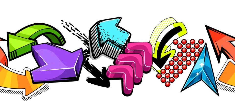 Seamless pattern with abstract graffiti arrows. Cartoon teenage creative image. Stock Illustration