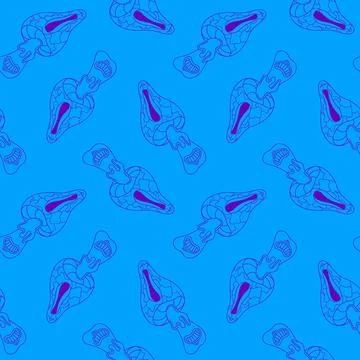 Seamless pattern of abstract groovy style mushroom on blue background. Artistic Stock Illustration