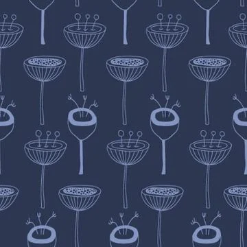 Seamless pattern with abstract hand drawn flowers Illustrazione stock