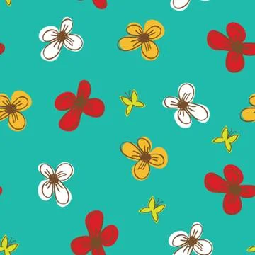Seamless pattern with abstract hand drawn flowers Illustrazione stock