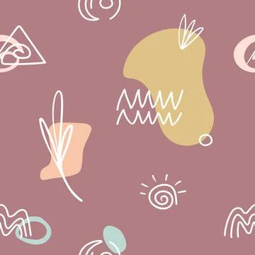 Seamless pattern with abstract hand drawn doodle various shapes, lines, branch Stock Illustration