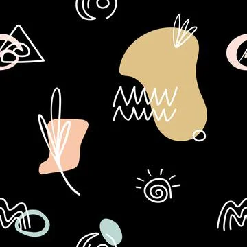 Seamless pattern with abstract hand drawn doodle various shapes, lines, branch Stock Illustration