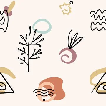 Seamless pattern with abstract hand drawn doodle various shapes, lines, branch Illustrazione stock