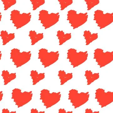 Seamless pattern of abstract hand-drawn hearts. Simple artistic drawing - Vector Stock Illustration