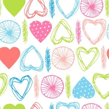 Seamless pattern with abstract hearts and feathers Stock Illustration