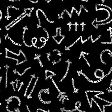 Seamless pattern with abstract illustrations of hand drawn arrows and directi Stock Illustration