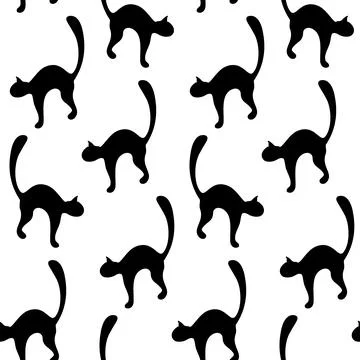 Seamless pattern of abstract image of black cat silhouette. Happy National Black Stock Illustration