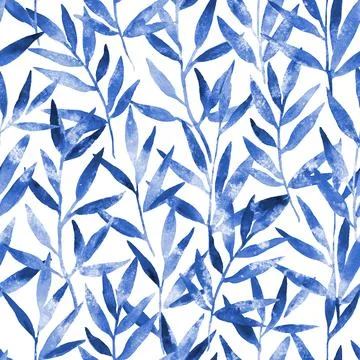 Seamless pattern with abstract indigo blue magic fairy leaves. Stock Illustration