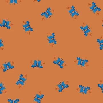 Seamless pattern Abstract inkblot psychological test in blue and orange Stock Illustration