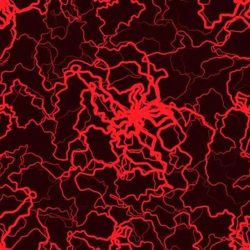 Seamless pattern with abstract irregular wavy red veins on black background Stock Illustration