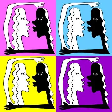 Seamless pattern with abstract kissing and hugging couple. Vector bright pop  Stock-Illustration