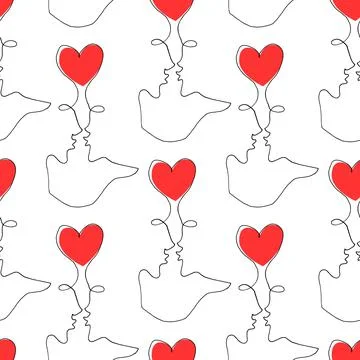 Seamless pattern with abstract kissing couple. Abstraction, line art, flat de Stock Illustration