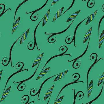 Seamless Pattern with Abstract Leaf Drawn by Colored Pencils. 스톡 일러스트