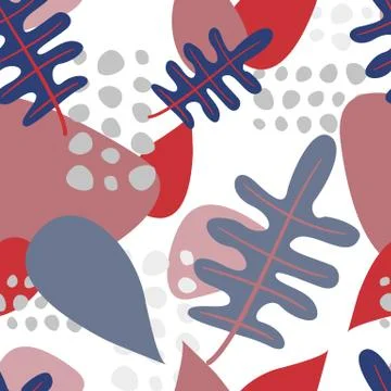 Seamless pattern of abstract leaves and elements. Stock Illustration