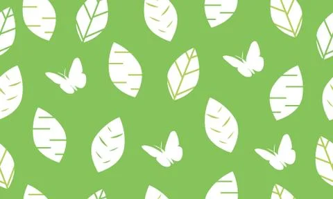 Seamless pattern from abstract leaves and butterflies. Ecological concept. Stock Illustration