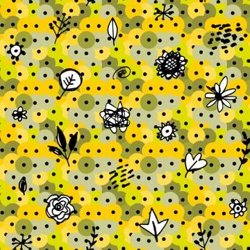 Seamless pattern abstract leaves flowers sequins. sketch drawing doodle scand Stock Illustration