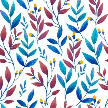 Seamless pattern with abstract magic fairy leaves and yellow flowers. Stock-Illustration