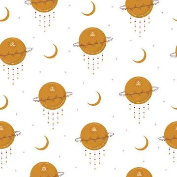 Seamless pattern with abstract moon and planet. Contemporary scandinavian design Ilustração Stock