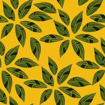 Seamless pattern with abstract outlined hand draw geometric leaves Stock Illustration