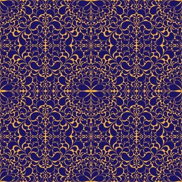 A seamless pattern with abstract paisley-like shapes in dark blue and orange. Stock Illustration