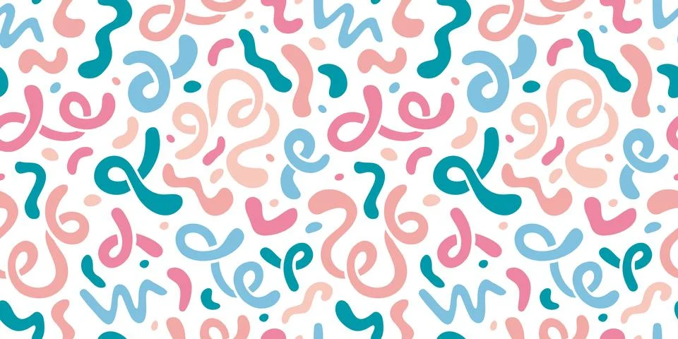 Seamless pattern with abstract pastel squiggles, fluid shapes, curls, carto.. Stock Illustration