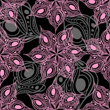Seamless pattern of abstract pink gray graphic elements on a black イラスト素材