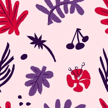 Seamless pattern with abstract purple leaves Stock Illustration