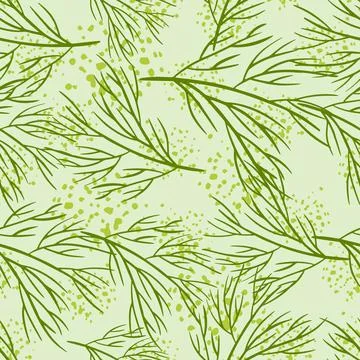 Seamless pattern with abstract random green contoured tree branches. Grey bac イラスト素材