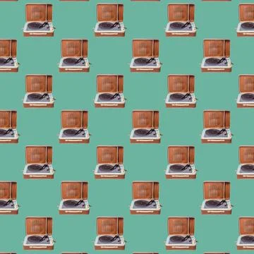 Seamless pattern. Abstract record player part isolated on green background. Stock Photos