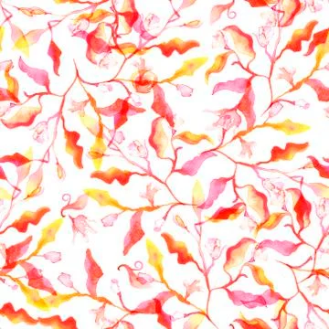Seamless pattern with abstract red and yellow branches and leaves and 库存插图