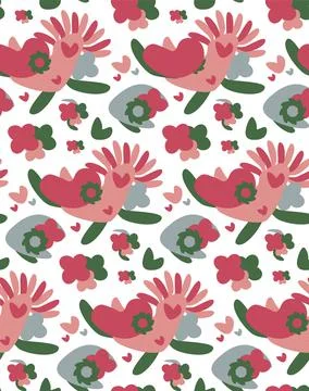 Seamless pattern abstract red bird with interesting elements 스톡 일러스트